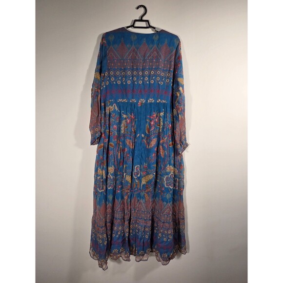 Soft Surroundings Dress XL Blue Mirapani Prairie Tiered Boho Embroidered Maxi - Picture 8 of 13